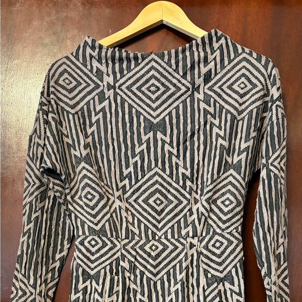 Tracy Reese Black and White Geometric Long Sleeve Dress